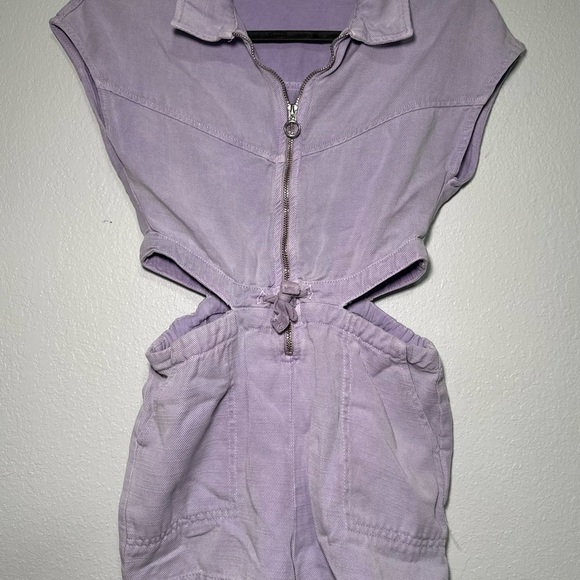 Zara kids Lavender Zip-Up Romper Short denim jumpsuit with shirt collar sz 7 - Picture 1 of 3